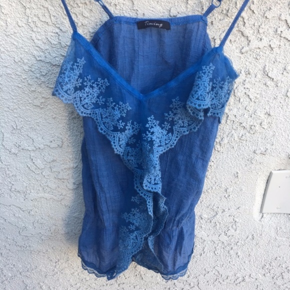Timing Blue Embroidered Lace Tank - Picture 4 of 5